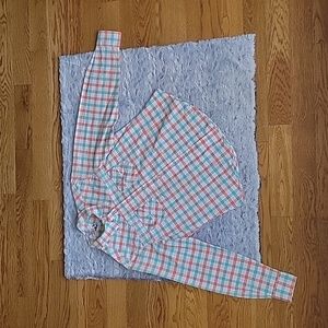 Rockies Coral/Blue Plaid Pearl Snap Long Sleeve Blouse, Women's Medium, EUC